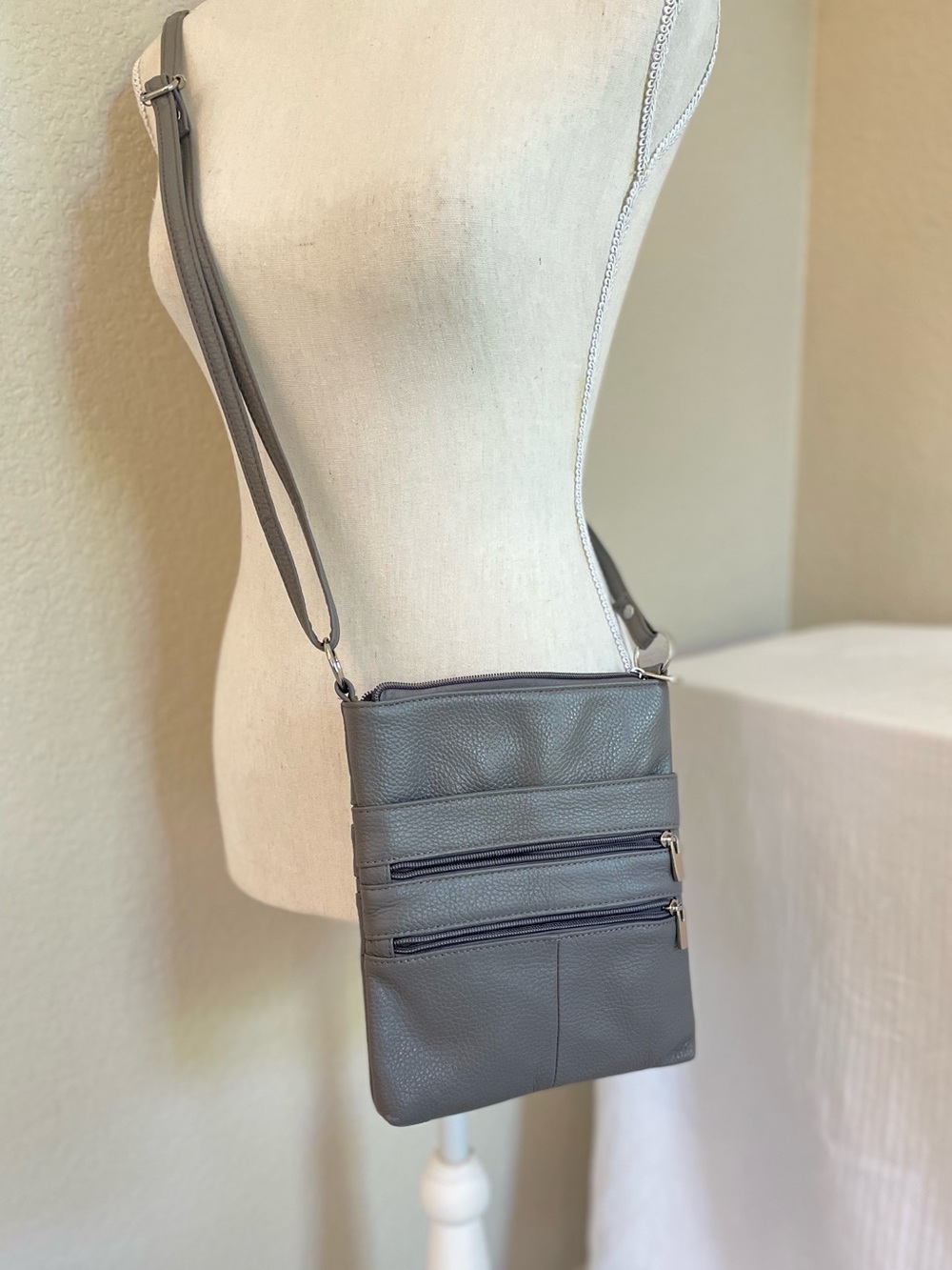 Gray Crossbody Faux Leather Shoulder Bag